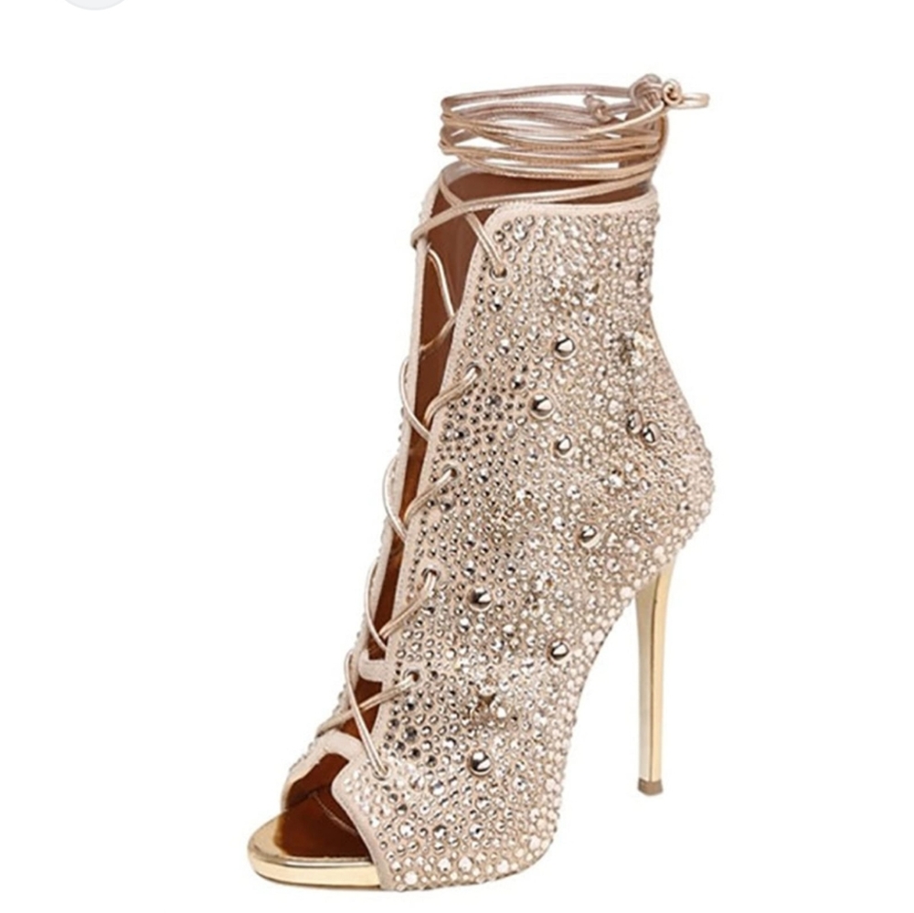 Vigo Fiore Luxury Gold Rhinestone Ankle Bootie
